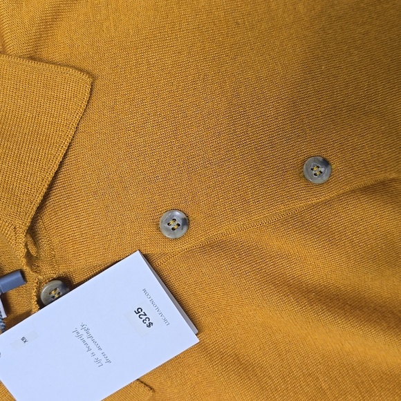 Vibrant Yellow Slim Fit Polo Knitted Shirt, Silk/Cashmere Colour: Mustard,$395 - Picture 9 of 9